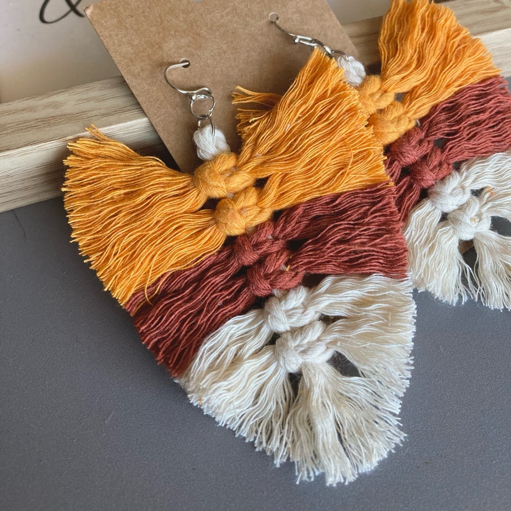 Candy corn macrame earrings